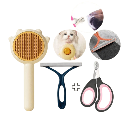 "Selfie Ready" Cat Grooming Brush, Nail Clipper and Hair Cleaning Scratcher